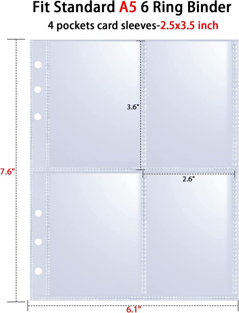WITHYU 40 Pack 320 Pockets 6 Ring A5 Binder Sleeves,2.5x3.5”Photocard Sleeves,Double-Sided 4 Pocket Kpop Photocard Page Protector,Ultra-Clear Trading Card Sleeve Sheets for Game Cards,Photocard - Image 5